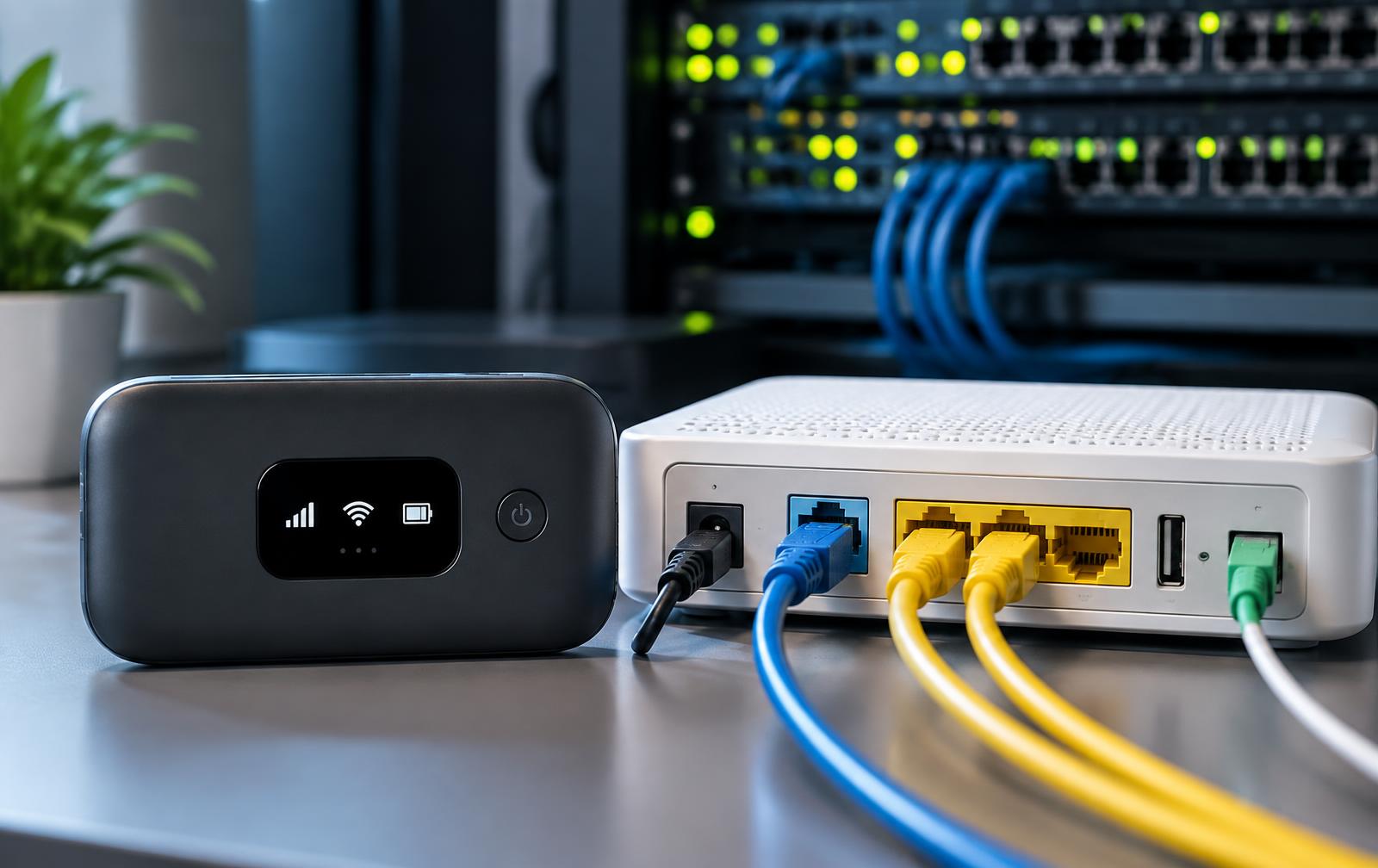 Portable MiFi device and internet modem with network cables